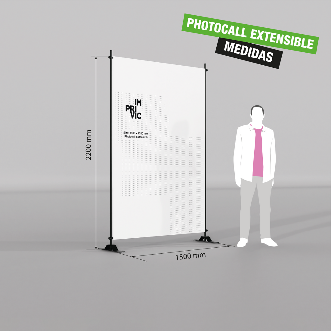 Photocall extensible 150x220 cm, ideal para eventos, ferias y conferencias.