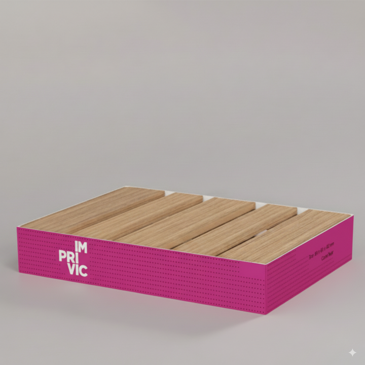 Faldón de cartón para cubrir palets en tiendas.