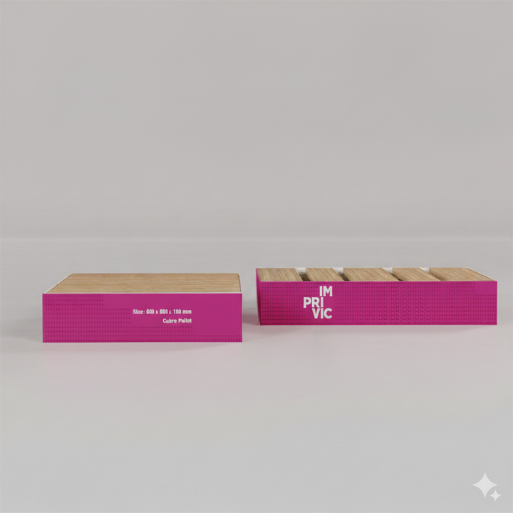 Faldón de cartón para cubrir palets en tiendas.