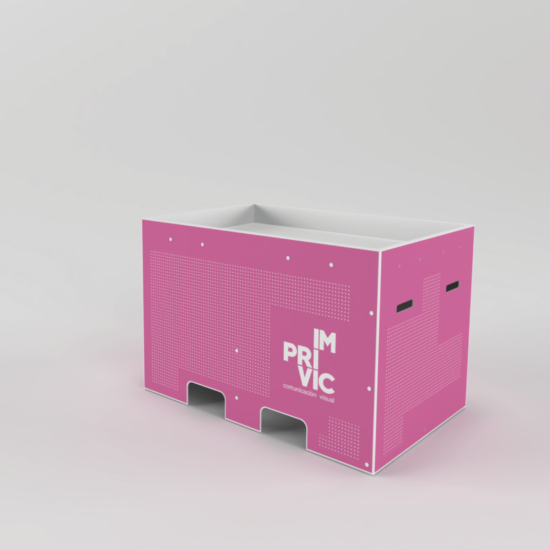 Mostrador mesa promocional On Box, diseño ligero y resistente para eventos y ferias.