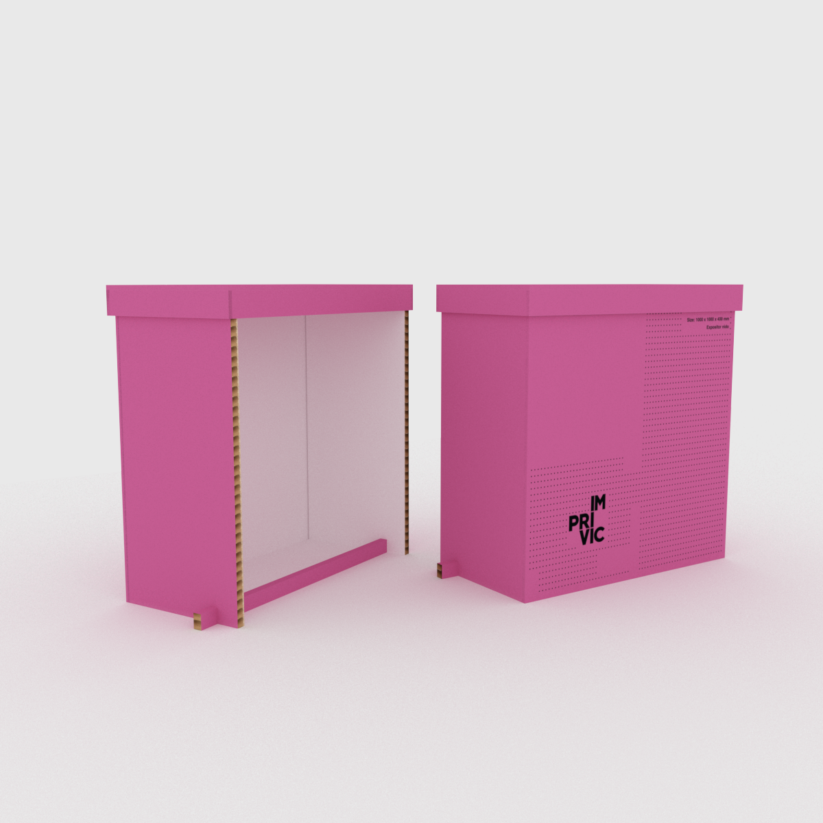 Mostrador ligero, resistente y 100% reciclable, fabricado en cartón nido de abeja. Fácil de montar