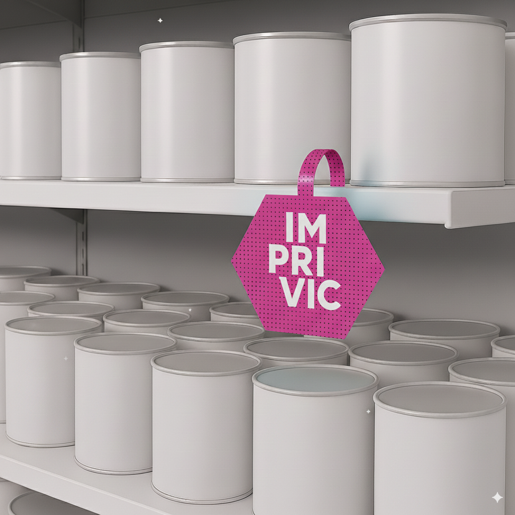 Stopper hexagonal para PLV, vista superior, ideal para señalización promocional.