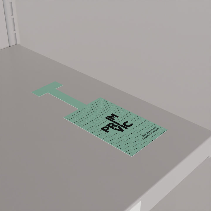 Stopper publicitario con diseño rectangular, llamativo y fácil de colocar en puntos de venta.