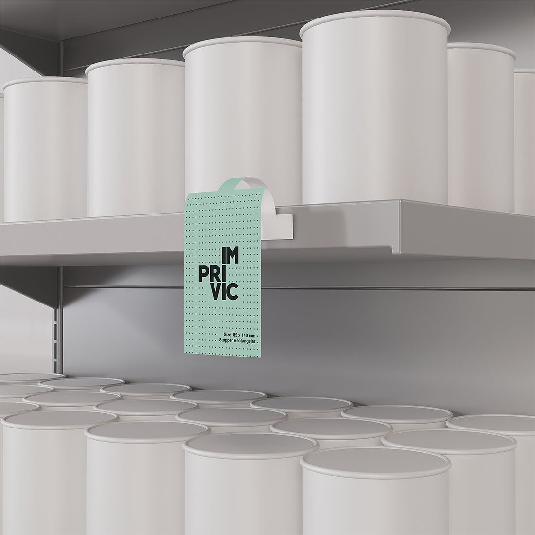 Stopper publicitario con diseño rectangular, llamativo y fácil de colocar en puntos de venta.