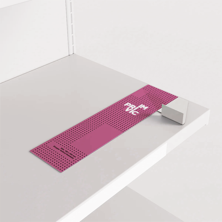 Stopper publicitario magnético, fácil de colocar y perfecto para señalización en retail.