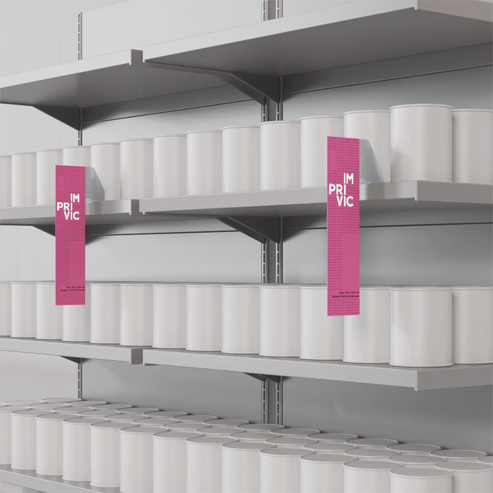 Stopper publicitario magnético, fácil de colocar y perfecto para señalización en retail.