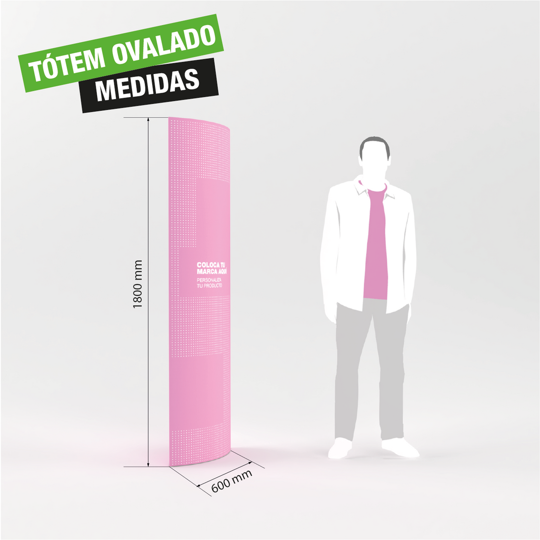 Tótem ovalado para publicidad en punto de venta.