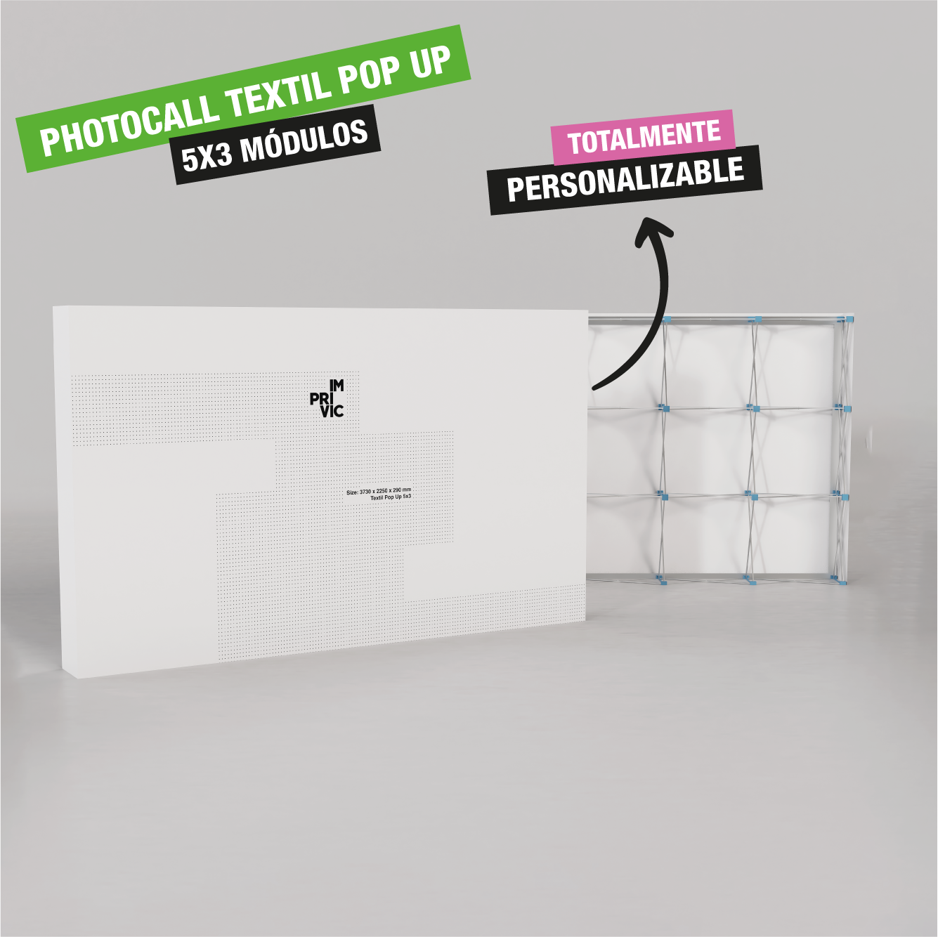 Photocall textil Pop Up en módulos, ideal para eventos, totalmente personalizable.