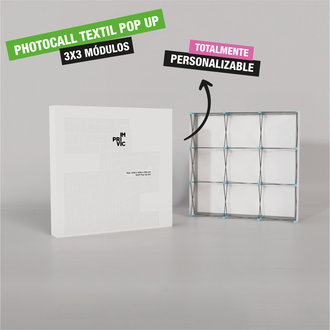 Photocall textil Pop Up en módulos, ideal para eventos. Impresión personalizable
