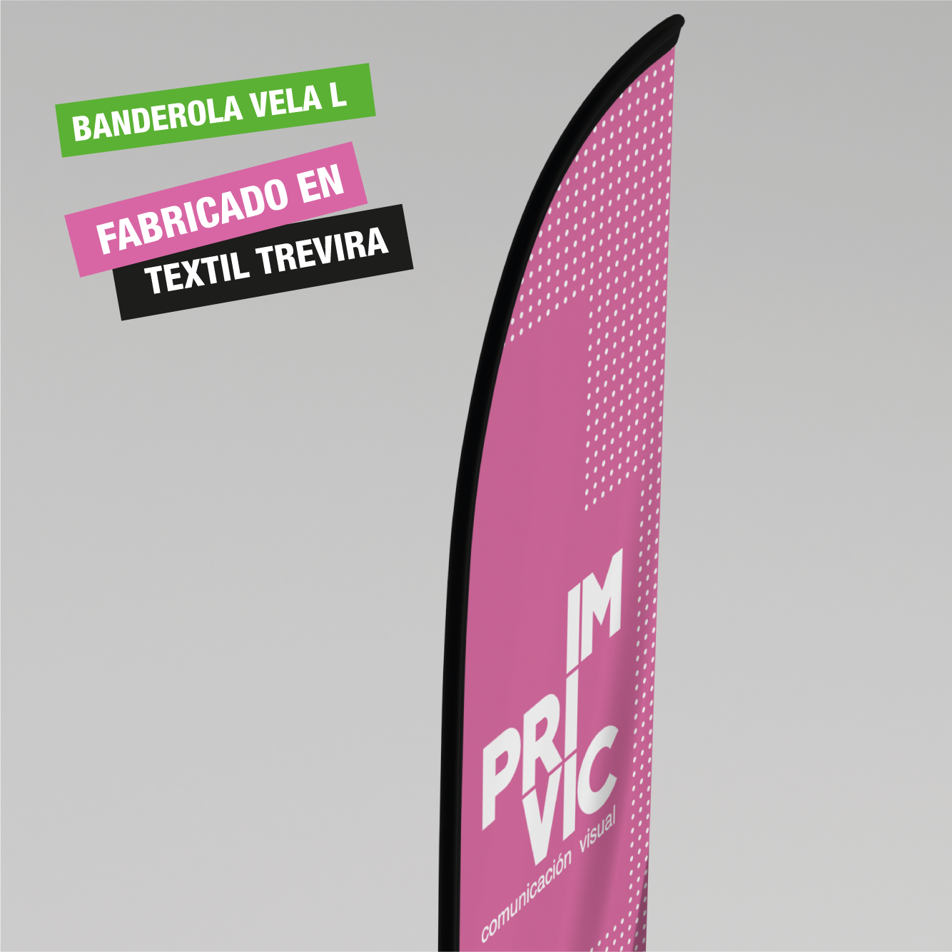 Fly Banner tipo vela para publicidad exterior tamaño L. Fabricado en textil treviera