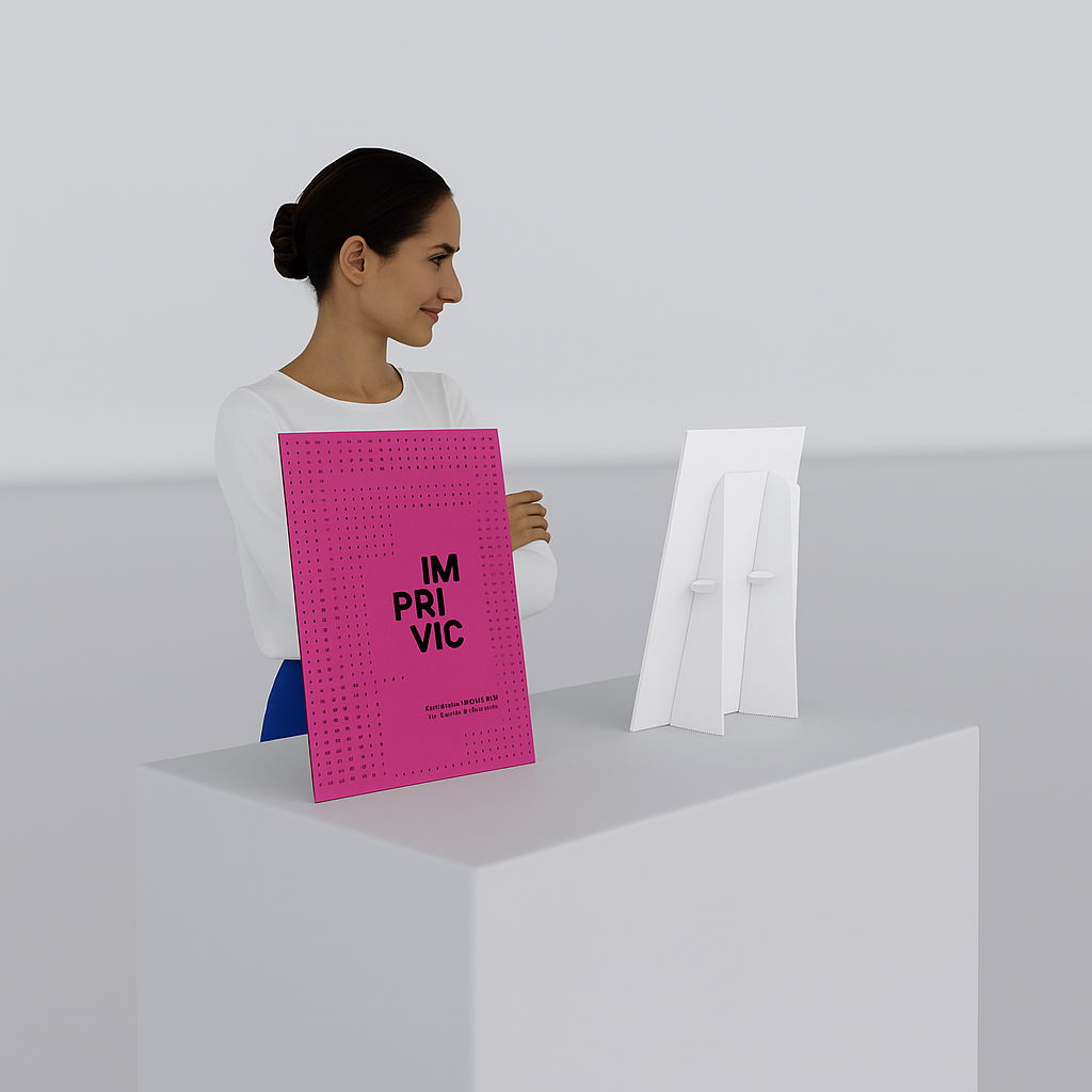 Display de sobremesa publicitario, diseño compacto y funcional para puntos de venta.