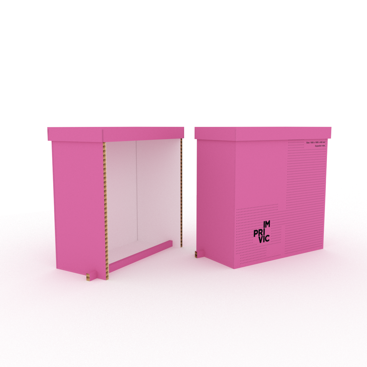 Mostrador ligero, resistente y 100% reciclable, fabricado en cartón nido de abeja. Fácil de montar y transportar. Ideal para ferias, pop-ups y eventos sostenibles.