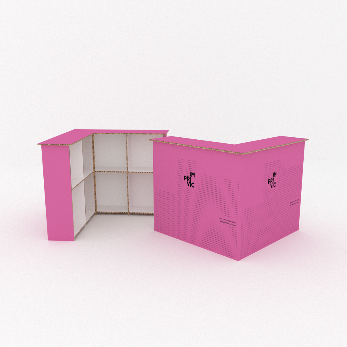 Mostrador de cartón nido de abeja resistente y ecológico.