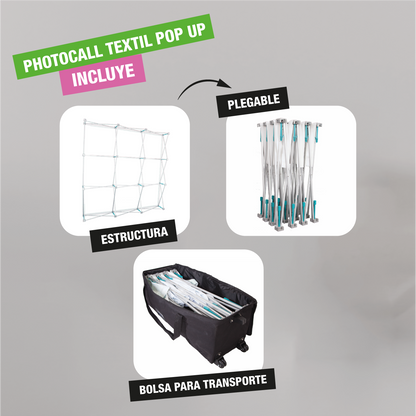 Photocall textil Pop Up en módulos, ideal para eventos. Impresión personalizable