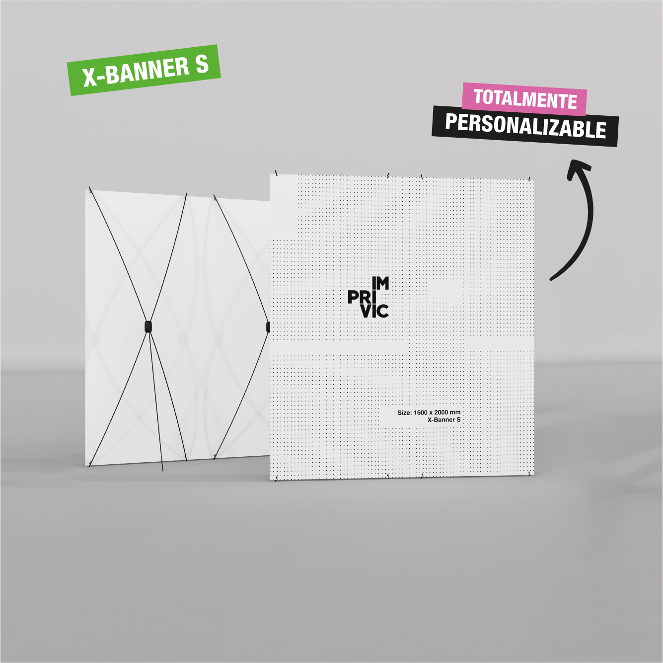 Expositor X-Banner tamaño S, ligero y portátil.
