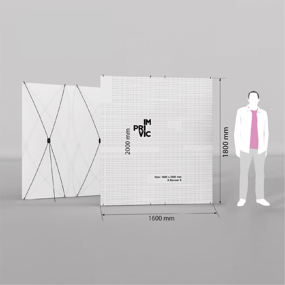 Expositor X-Banner tamaño S, ligero y portátil.