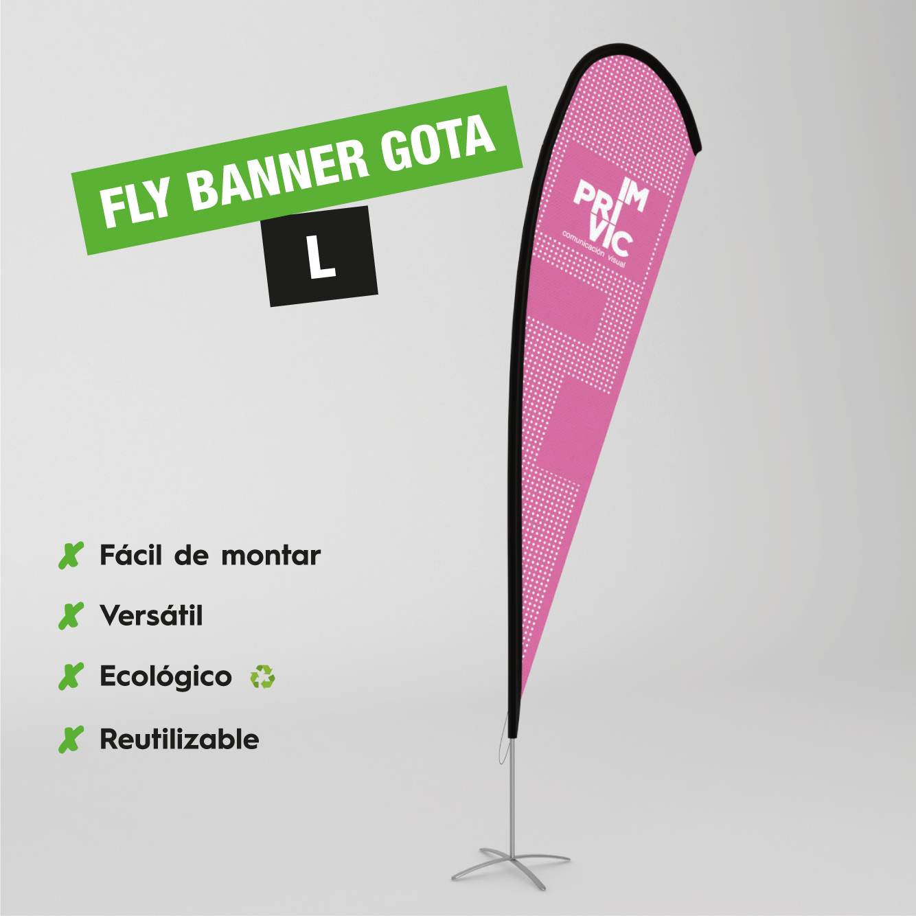 Banderola tipo fly banner en forma de gota, tamaño L.
