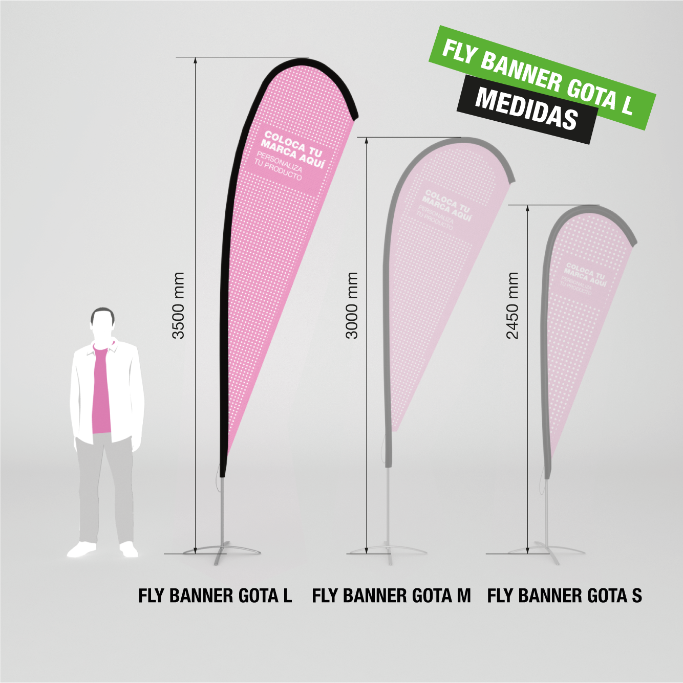 Banderola tipo fly banner en forma de gota, tamaño L.
