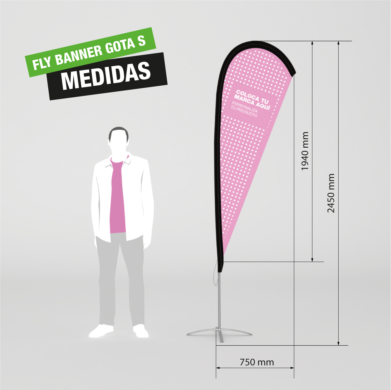 Fly Banner tipo gota tamaño S para publicidad exterior.
