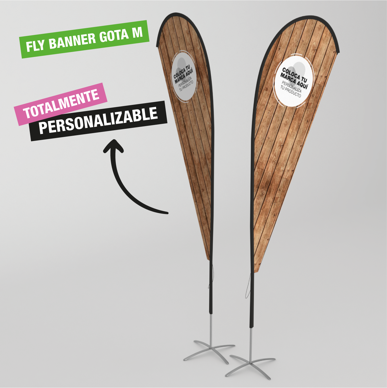 Banderola tipo fly banner con forma de gota, tamaño M.