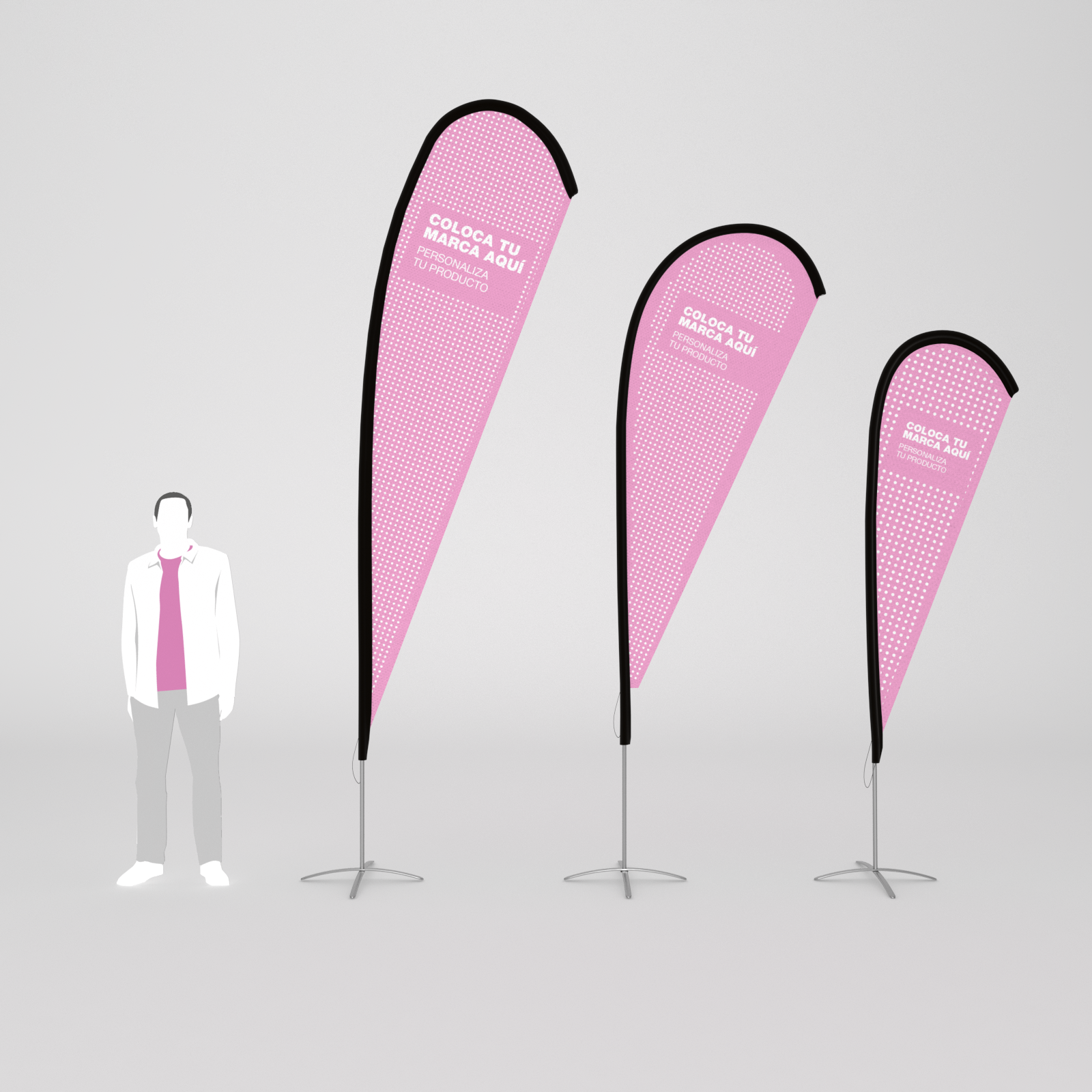 Banderola tipo fly banner con forma de gota.