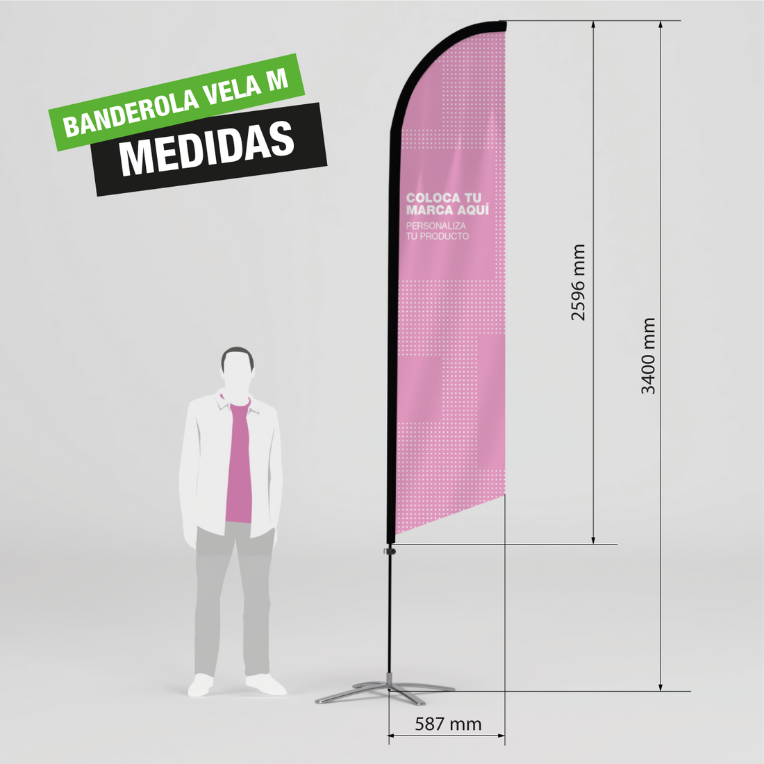 Fly Banner tipo vela para publicidad exterior tamano M.