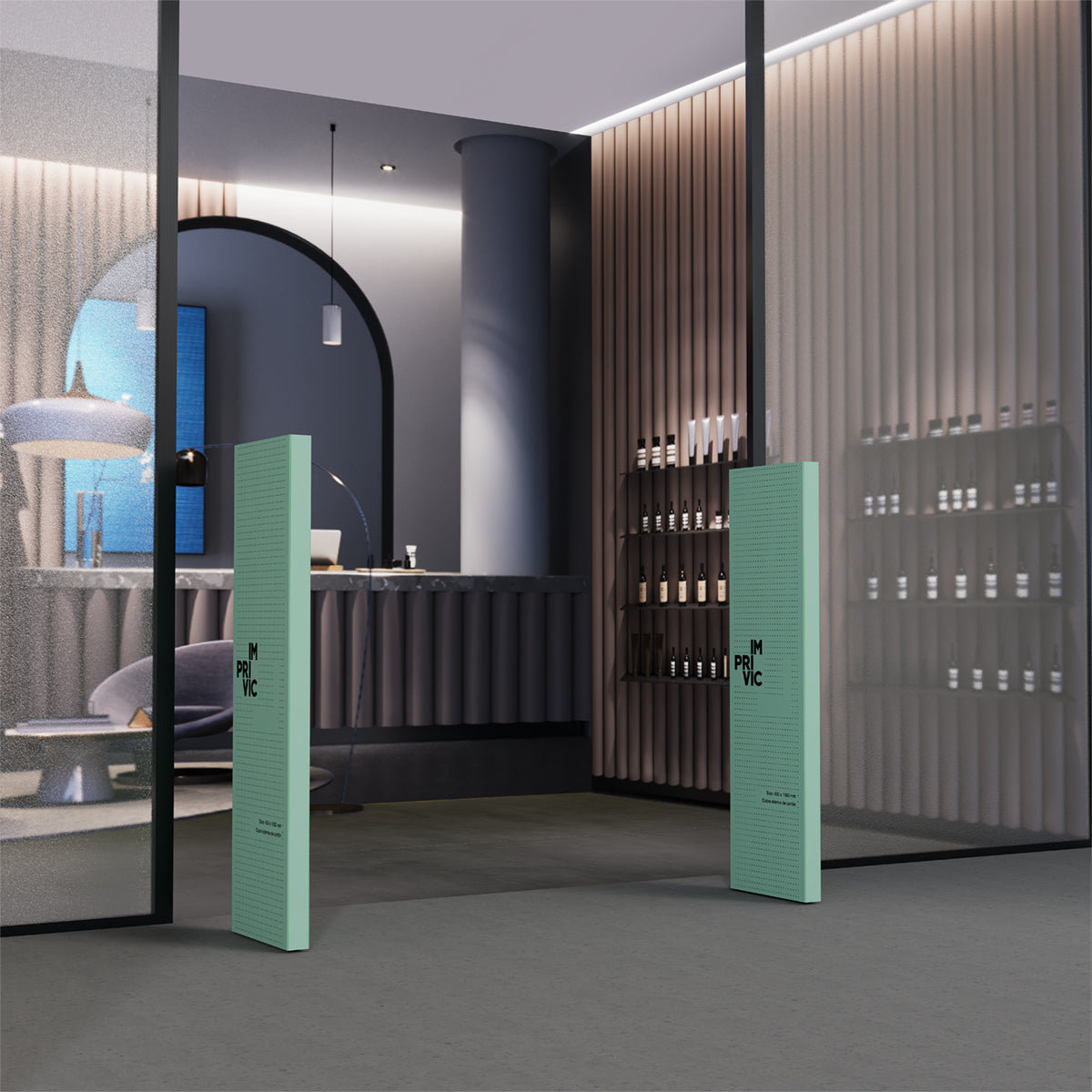 Cubrealarmas de cartón para entradas de tienda.