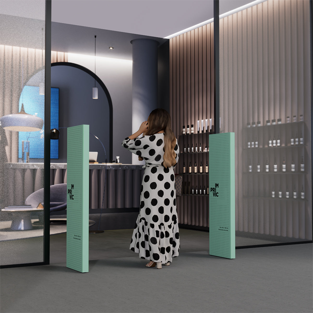 Cubrealarmas de cartón para entradas de tienda.