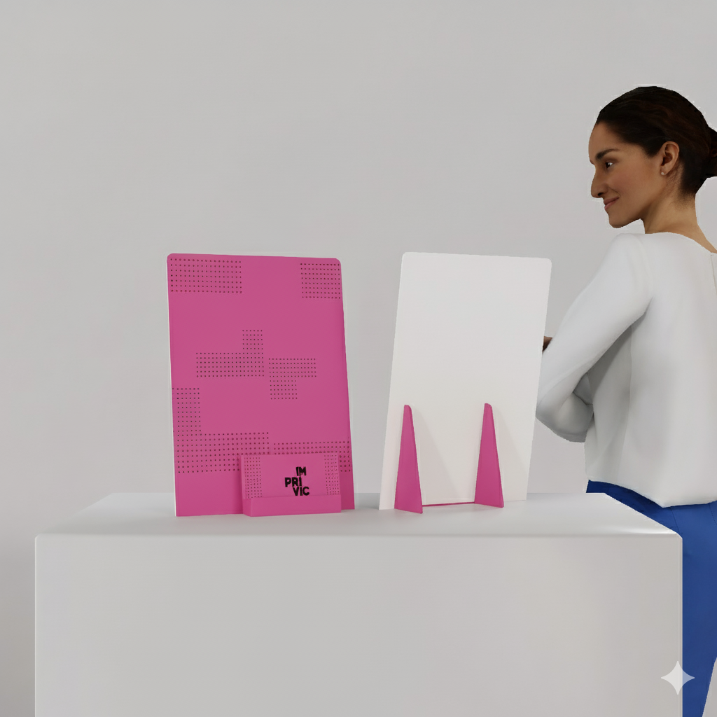 Display portafolletos para PLV, ideal para exhibición de material promocional.