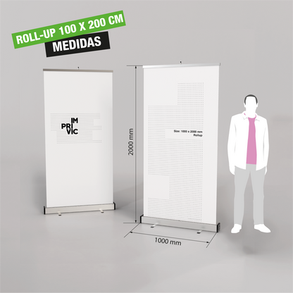 Expositor roll up de 100 x 200 cm, portátil y enrollable.