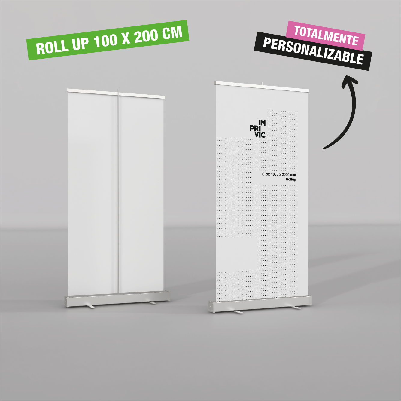Expositor roll up de 100 x 200 cm, portátil y enrollable.