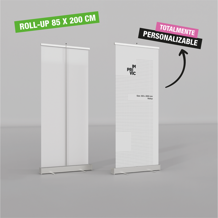 Expositor roll up de 85 x 200 cm, portátil y enrollable.