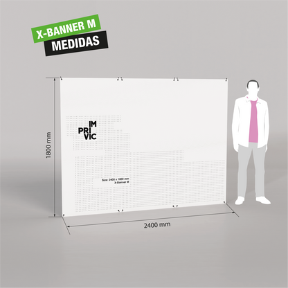 Medidas de expositor publicitario tipo X-Banner, tamaño M.