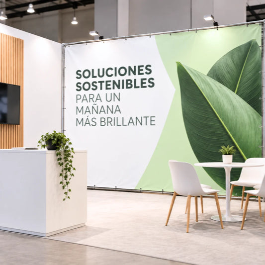 Lona opaca publicitaria impresa como fondo de stand en feria