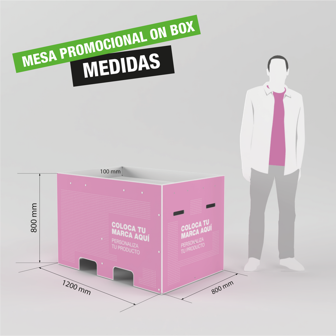 Mostrador mesa promocional On Box, diseño ligero y resistente para eventos y ferias.