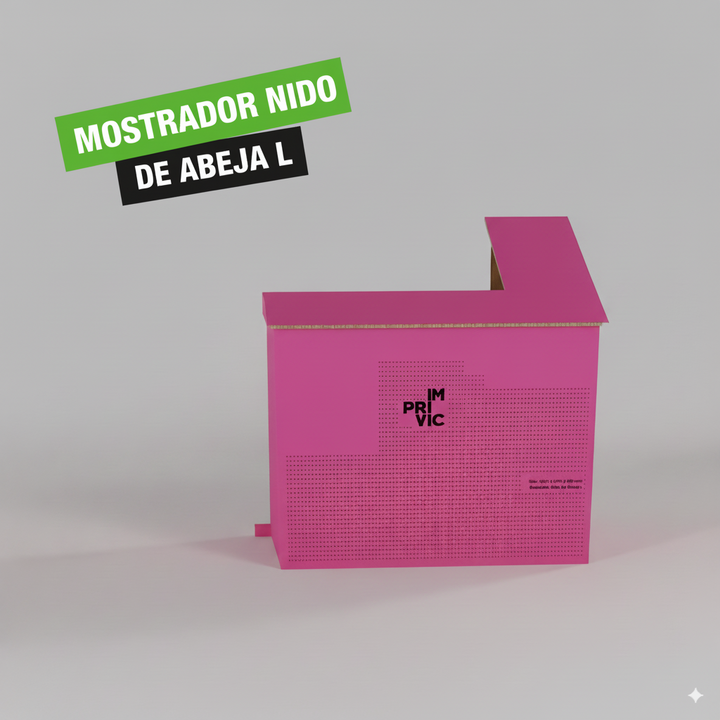 Mostrador de cartón nido de abeja resistente y ecológico.