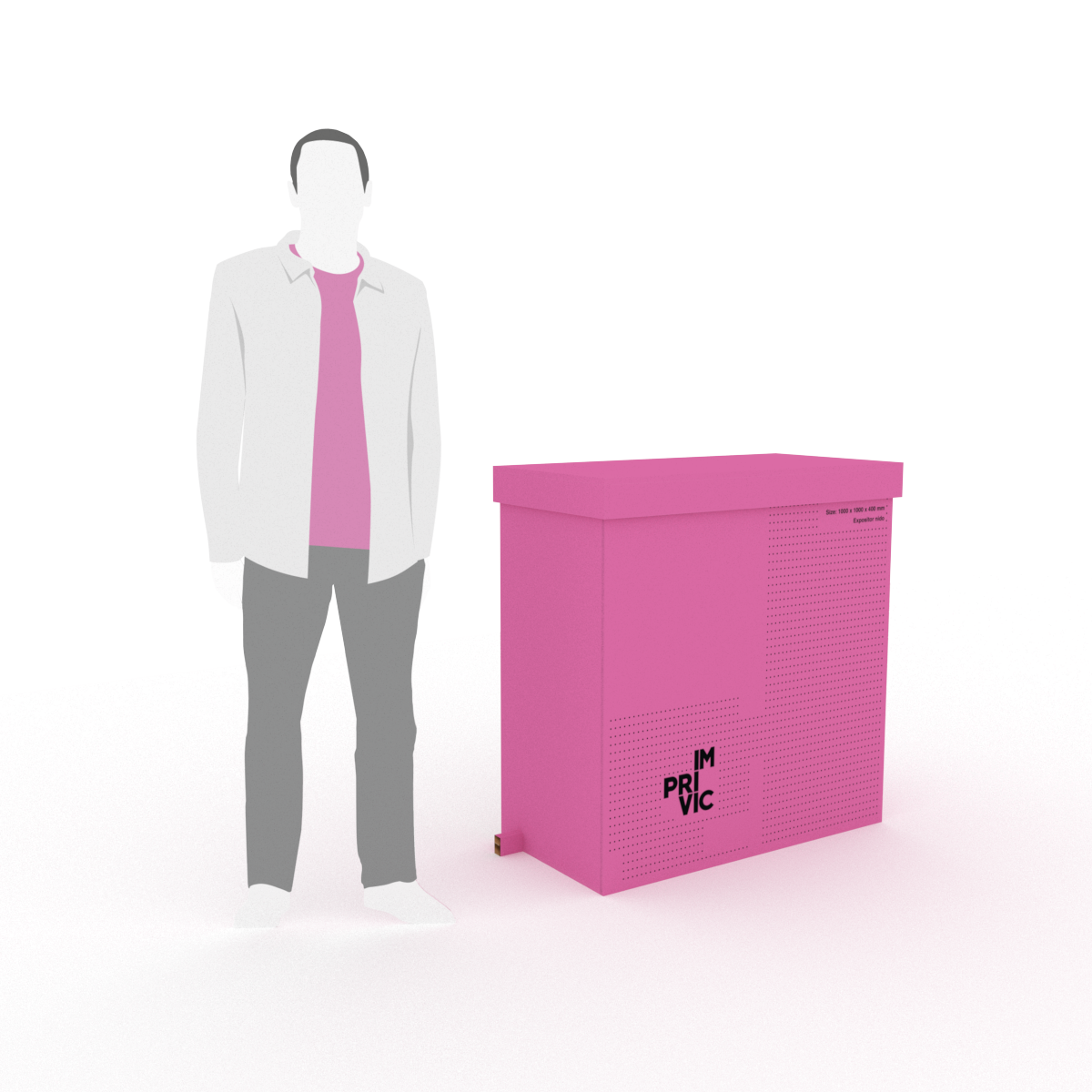 Mostrador ligero, resistente y 100% reciclable, fabricado en cartón nido de abeja. Fácil de montar y transportar. Ideal para ferias, pop-ups y eventos sostenibles.