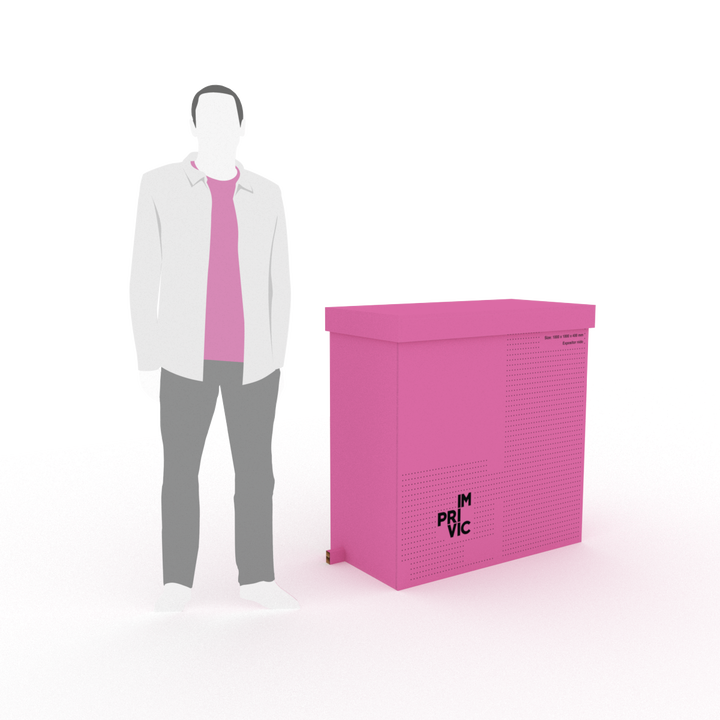 Mostrador ligero, resistente y 100% reciclable, fabricado en cartón nido de abeja. Fácil de montar y transportar. Ideal para ferias, pop-ups y eventos sostenibles.