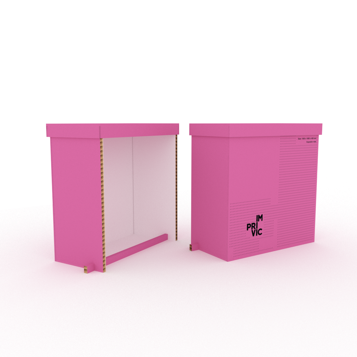 Mostrador ligero, resistente y 100% reciclable, fabricado en cartón nido de abeja. Fácil de montar y transportar. Ideal para ferias, pop-ups y eventos sostenibles.