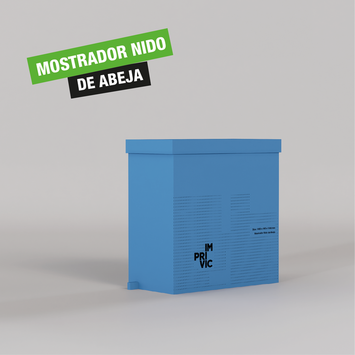Mostrador ligero, resistente y 100% reciclable, fabricado en cartón nido de abeja. Fácil de montar y transportar. Ideal para ferias, pop-ups y eventos sostenibles.