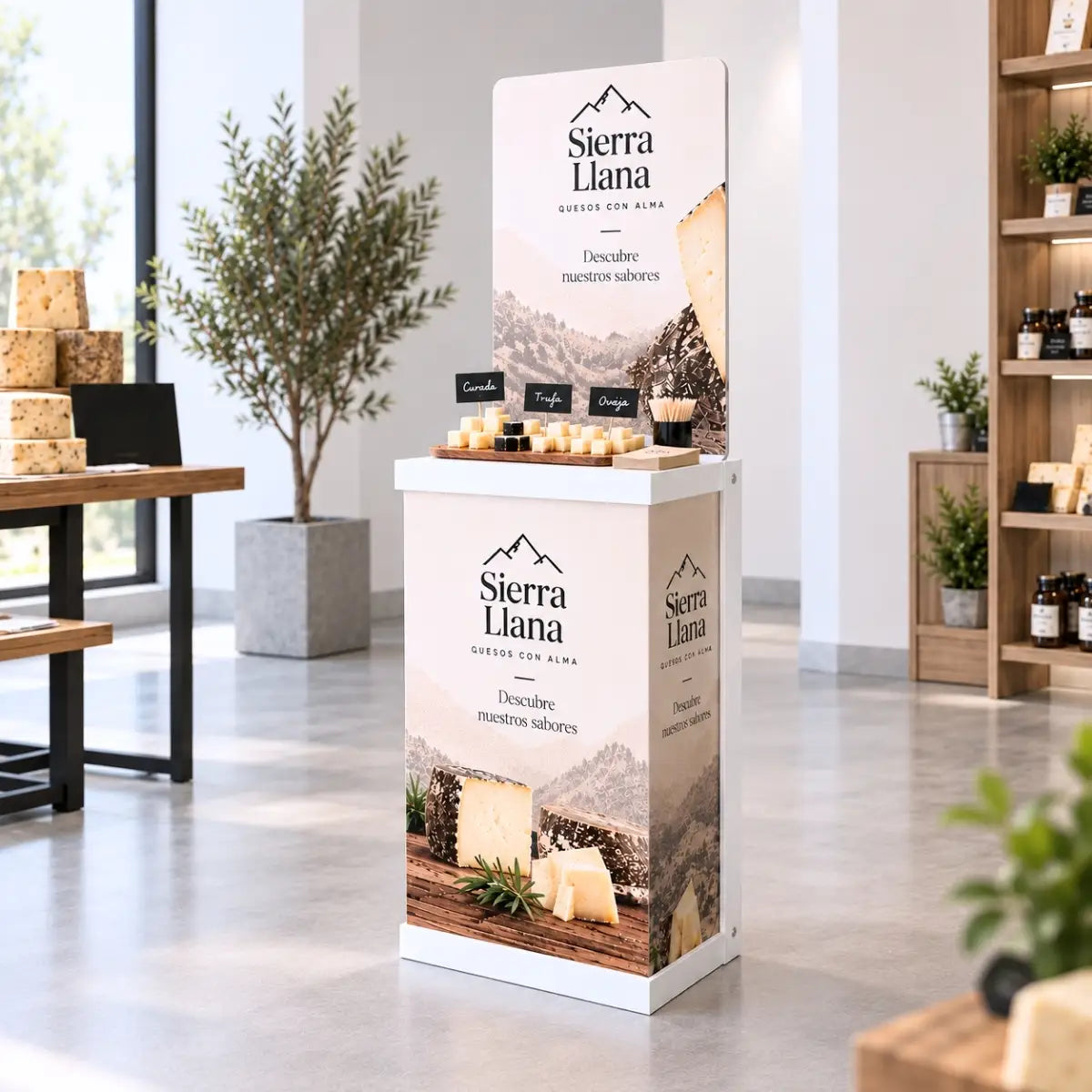 Mostrador promocional Standbox publicitario para degustaciones en tienda