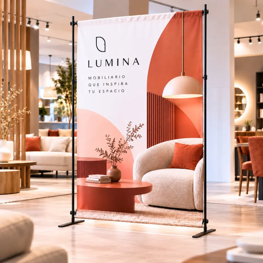 Photocall extensible personalizable 150x220 publicitario en una tienda de muebles