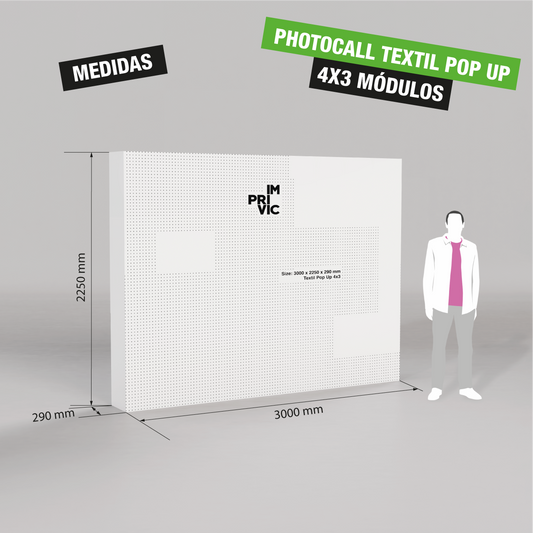 Photocall textil Pop Up en módulos 4x3, ideal para eventos.