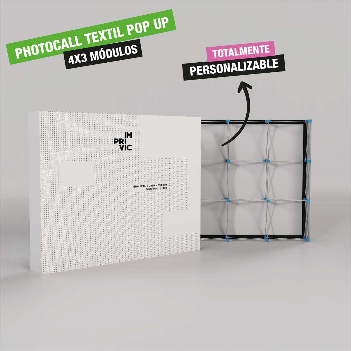 Photocall textil Pop Up en módulos, totalmente personalizable, ideal para eventos.