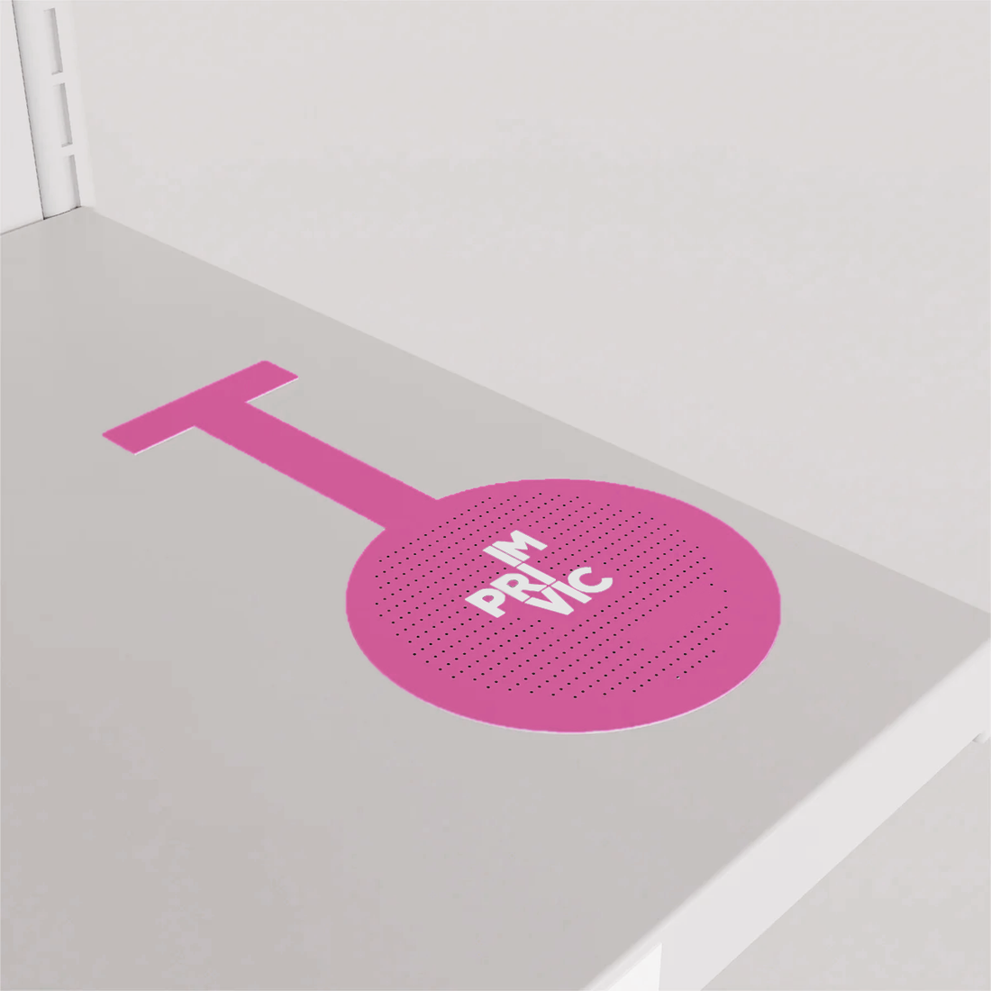 Stopper publicitario con diseño circular, perfecto para destacar productos y ofertas en PLV.