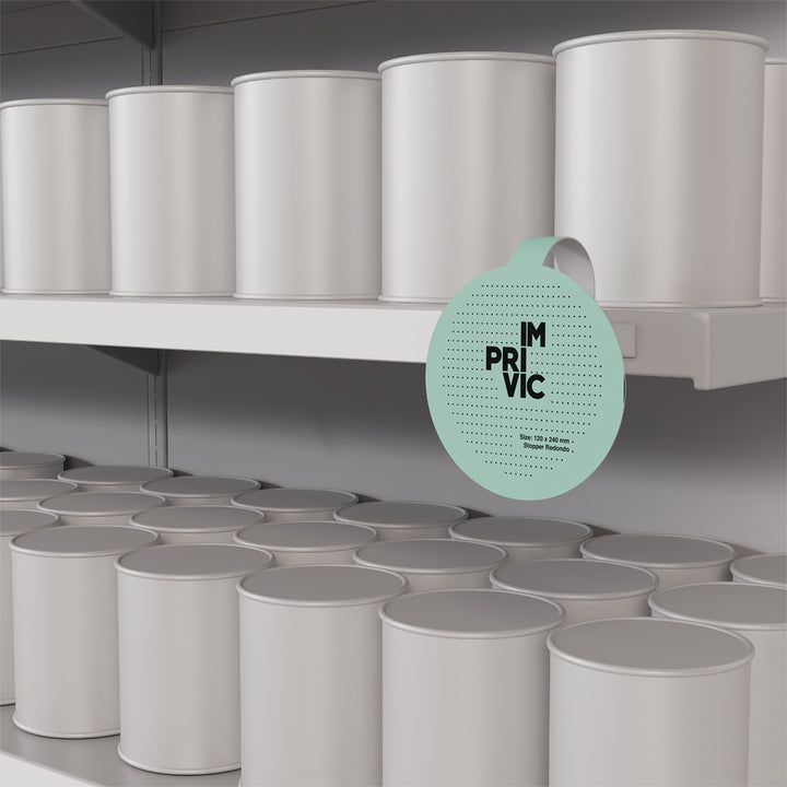 Stopper publicitario con diseño circular, perfecto para destacar productos y ofertas en PLV.