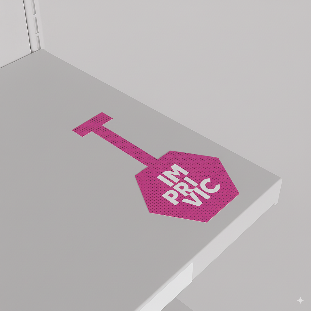 Stopper hexagonal para PLV, vista superior, ideal para señalización promocional.