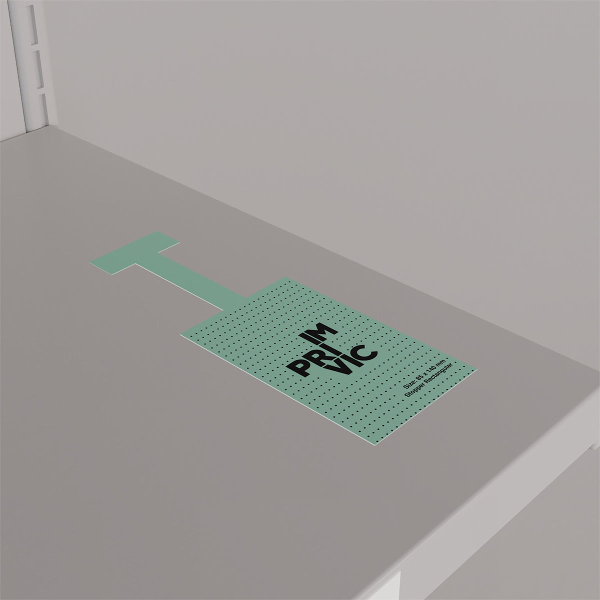 Stopper publicitario con diseño rectangular, llamativo y fácil de colocar en puntos de venta.