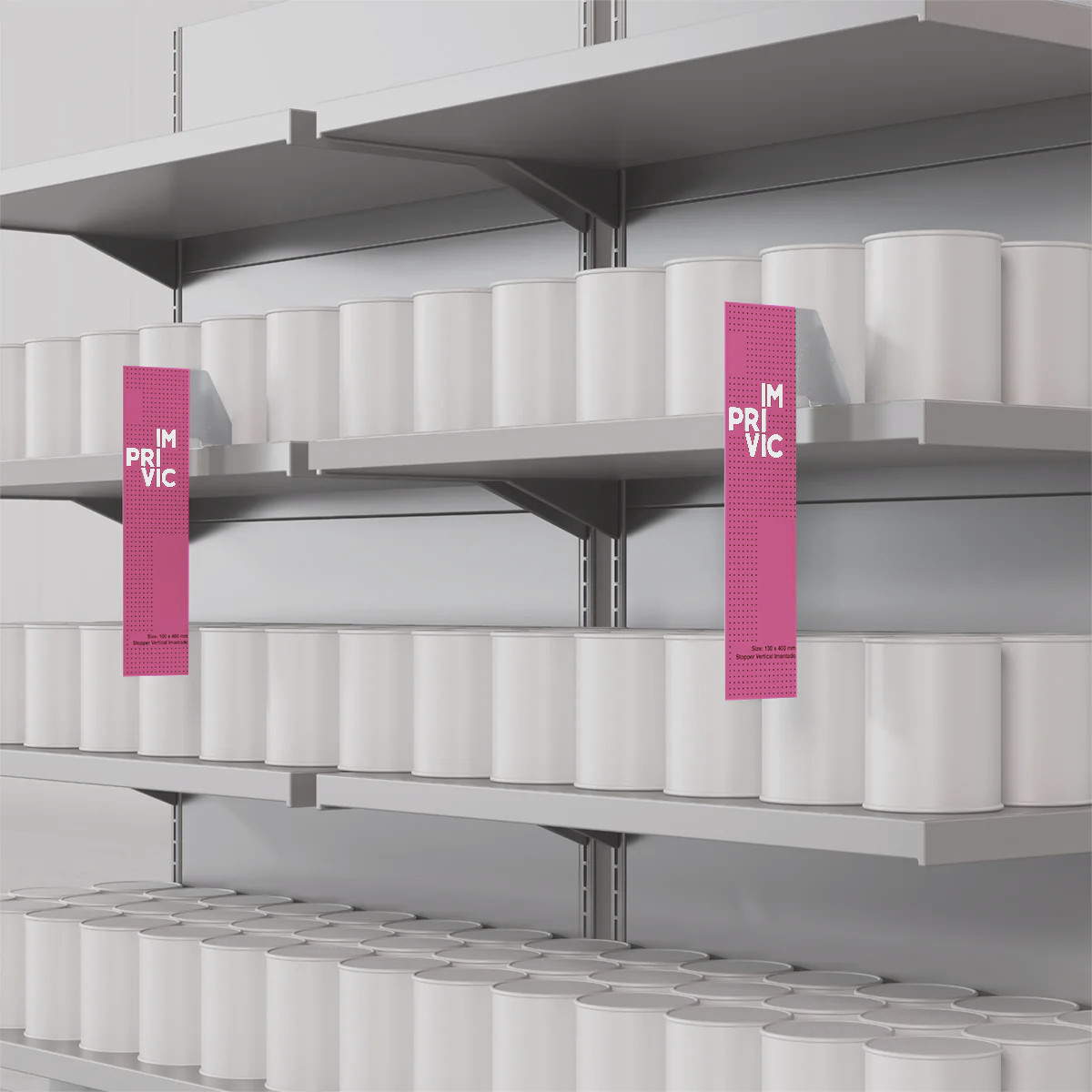 Stopper publicitario magnético, fácil de colocar y perfecto para señalización en retail.