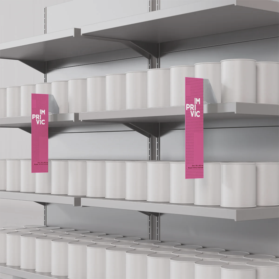 Stopper publicitario magnético, fácil de colocar y perfecto para señalización en retail.